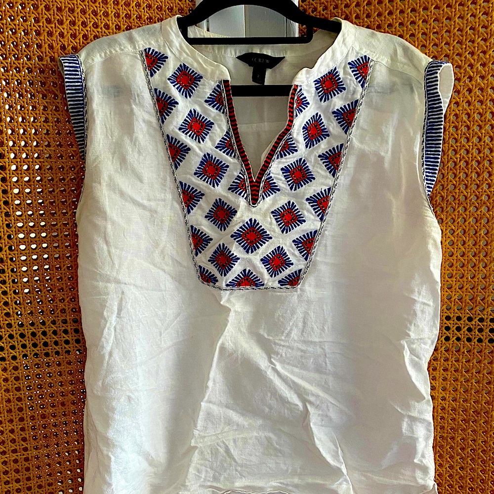 jcrew summer embellished linen tunic